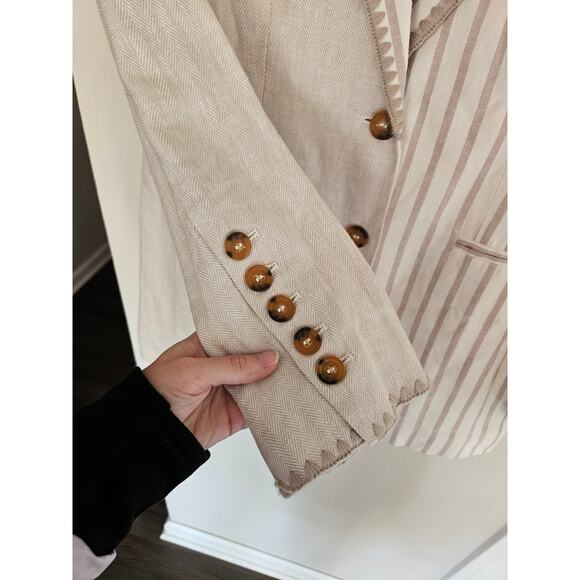Sam Edelman Women's White and Taupe Enola Linen Blend Blazer NWT Size Medium - Picture 8 of 15